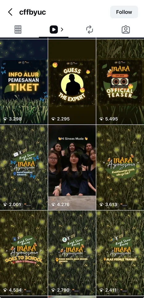 Instagram reels grid for the Ciputra Film Festival