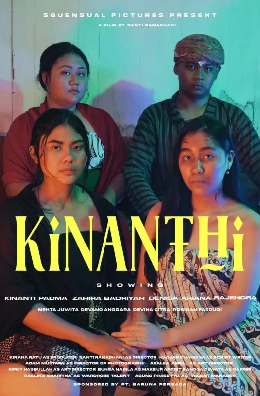 Kinanthi film poster: four characters in a dim, green-lit room