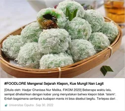 Klepon rice cakes in a woven basket, shown on the article card