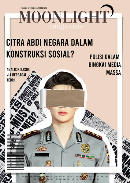 Cover of Moonlight magazine, a collage of a police officer with the eyes covered