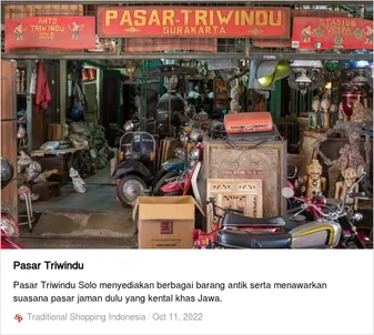 Pasar Triwindu, a market packed with antiques, shown on an article card