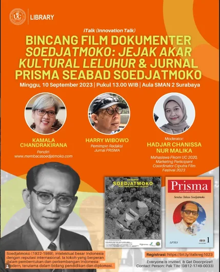 Poster for a talk on a documentary about Soedjatmoko, naming Alika as a speaker