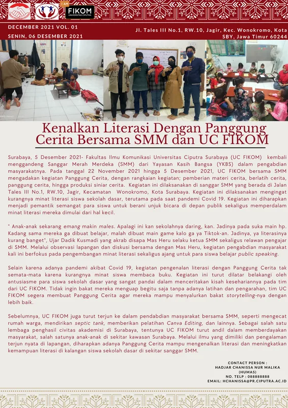 Press release for the Panggung Cerita program, with Alika as contact person
