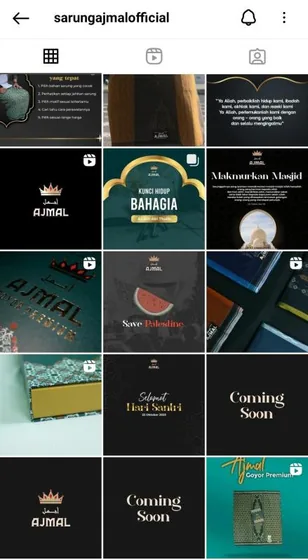 Instagram grid of the Sarung Ajmal brand