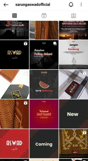 Instagram grid of the Sarung Aswad brand
