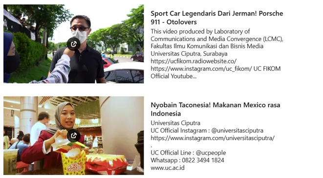 YouTube listings for an Otolovers episode and a food video